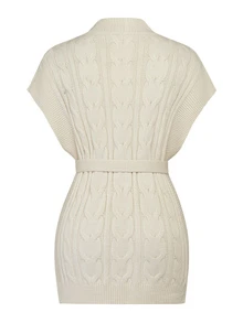 SHEIN Áo vest len dệt kim thường ngày cho bà bầu, thắt nút eo, họa tiết vặn thừng, mùa đông - Màu be - Xem 6