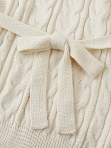 SHEIN Áo vest len dệt kim thường ngày cho bà bầu, thắt nút eo, họa tiết vặn thừng, mùa đông - Màu be - Xem 9