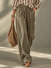 Calvaya Women's Loose Comfy Wide Leg Pants, Acetate Textured Fall Cloth For Women - Coffee Brown - View 1