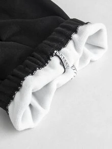 SHEIN Black Long Casual Loose Fit Baggy Sports Sweatpants, Fall/ Thermal Lined, Comfortable With Pockets, Cuffed Hem Tummy Control Home Wear Pregnant - Black - View 11
