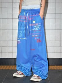 ROMWE MEN Street Life Men's Letter Print Street Casual Drawstring Sweatpants - Multicolor - View 5