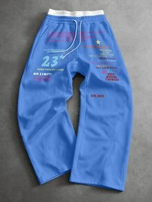ROMWE MEN Street Life Men's Letter Print Street Casual Drawstring Sweatpants - Multicolor - View 9
