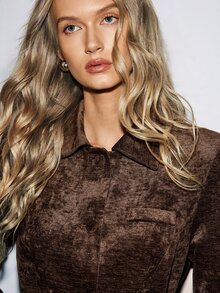 ATUI Studio Fall Double-Sided Chenille Velvet Dark Brown Belted Long Sleeve Blazer Business Office Casual Elegant - Coffee Brown - View 8
