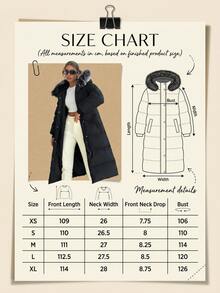 SHEIN Ladies Black Winter Coat Fur Collar With Ribbed Cuffs - Black - View 8