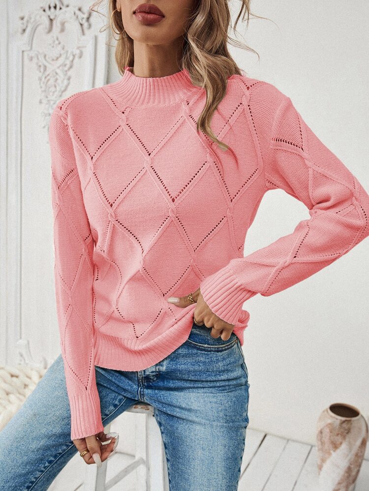 EMERY ROSE Casual Solid Color Pullover Sweater - Pink - View 5