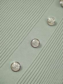 Franclia Women's Elegant Fitted Round Neck Short Sleeve Slit Decorative Button Knit Dress, Summer - Mint Green - View 6