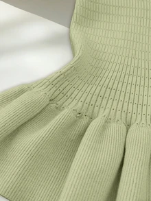 Calvaya Women's Sage Green Elegant Summer Date Cardigan,Round Neck Fitted Short Sleeve Top With Rhinestone & Pearl Button Decor,Ruffle Hem,Versatile Daily - Green - View 7