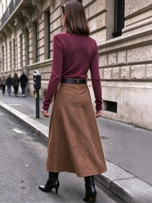 INAWLY New Fall Striped Textured Casual Romantic Commute Travel Daily Versatile Knit Pullover Sweater For Elegant Women City Break Everyday - Coffee Brown - View 2