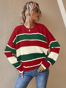 EMERY ROSE Suéter de mujer de última moda, cómodo, con bloques de color navideños - Multicolor - Ver 6