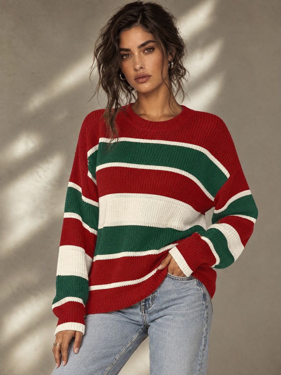 EMERY ROSE Suéter de mujer de última moda, cómodo, con bloques de color navideños - Multicolor - Ver 1