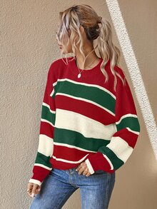 EMERY ROSE Suéter de mujer de última moda, cómodo, con bloques de color navideños - Multicolor - Ver 4