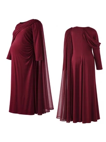 Cheriluna Maternity Burgundy Long Sleeve Fitted Plus Size Maternity Mermaid Evening Party Dress With Lace Patchwork And Side Slit - Burgundy - View 10