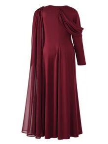 Cheriluna Maternity Burgundy Long Sleeve Fitted Plus Size Maternity Mermaid Evening Party Dress With Lace Patchwork And Side Slit - Burgundy - View 6