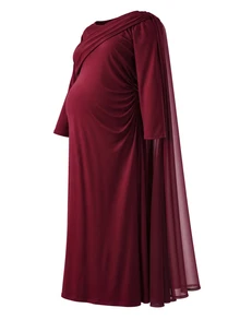 Cheriluna Maternity Burgundy Long Sleeve Fitted Plus Size Maternity Mermaid Evening Party Dress With Lace Patchwork And Side Slit - Burgundy - View 7