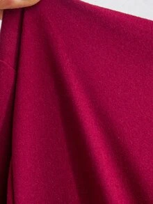 Cheriluna Maternity Burgundy Long Sleeve Fitted Plus Size Maternity Mermaid Evening Party Dress With Lace Patchwork And Side Slit - Burgundy - View 11