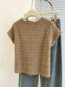 Franclia Niche Design Taupe Round Neck Unique Versatile Slimming Women's Cardigan Brunch Fall Casual French - Camel - View 4