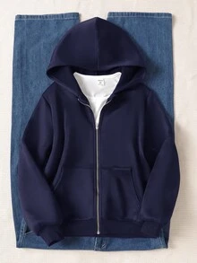 SHEIN Jaket Berkerudung Kasual Musim Gugur/Dingin untuk Anak Perempuan Remaja - Biru - View 3