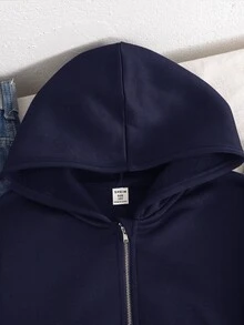 SHEIN Jaket Berkerudung Kasual Musim Gugur/Dingin untuk Anak Perempuan Remaja - Biru - View 2