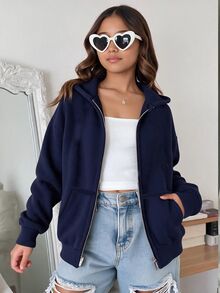 SHEIN Jaket Berkerudung Kasual Musim Gugur/Dingin untuk Anak Perempuan Remaja - Biru - View 1