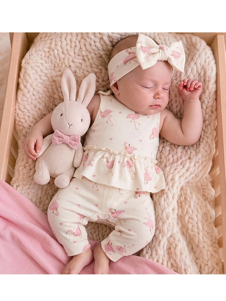 SHEIN Peto De Niños Pequeños Sin Mangas Y Cuello Redondo Con Patrón De Flamencos - Multicolor - Ver 1