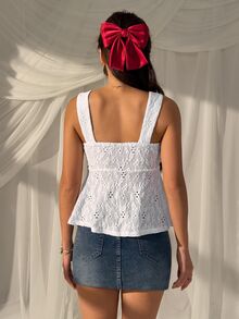 CovetEZ Summer Tops Hollow Out White Lace-Up Casual Boho Romantic Bohemian Vacation Tank Top For Women Vacation - White - View 3