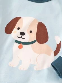 男孩卡通動物印花圓領長袖修身家居服套裝 聖誕睡衣 貼身款 - 淺藍色 - 查看 4