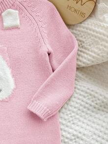 SHEIN Newborn Baby Girl Cute Cartoon Bear Romper With Hat, Autumn/Winter - Baby Pink - View 6