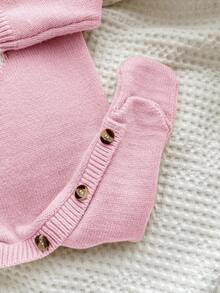 SHEIN Newborn Baby Girl Cute Cartoon Bear Romper With Hat, Autumn/Winter - Baby Pink - View 8