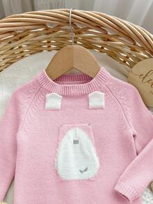 SHEIN Newborn Baby Girl Cute Cartoon Bear Romper With Hat, Autumn/Winter - Baby Pink - View 7