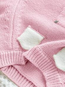 SHEIN Newborn Baby Girl Cute Cartoon Bear Romper With Hat, Autumn/Winter - Baby Pink - View 13