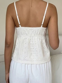 CovetEZ Women's Casual Hollow Lace Patchwork Camisole, Fashionable For Vacation And Beach,Summer Top - White - View 2