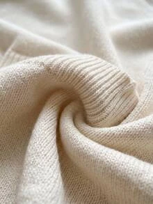 SHEIN طقم كنزة كارديجان بأزرار أمامية وتنورة مطوية بلون سادة للنساء، أنيق فرنسي كريمي للمكتب والغداء - كريم - مشاهدة 7