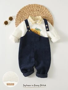 Cozy Pixies Baby Boy 2pcs Casual Comfortable Versatile Cute Striped Polo Sweatshirt & Overalls Long Pants Set - Multicolor - View 7
