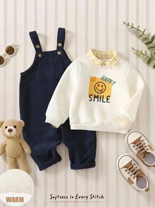 Cozy Pixies Baby Boy 2pcs Casual Comfortable Versatile Cute Striped Polo Sweatshirt & Overalls Long Pants Set - Multicolor - View 6