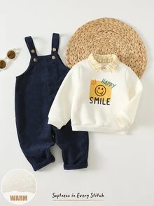 Cozy Pixies Baby Boy 2pcs Casual Comfortable Versatile Cute Striped Polo Sweatshirt & Overalls Long Pants Set - Multicolor - View 8