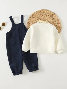 Cozy Pixies Baby Boy 2pcs Casual Comfortable Versatile Cute Striped Polo Sweatshirt & Overalls Long Pants Set - Multicolor - View 2