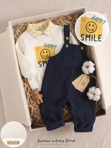 Cozy Pixies Baby Boy 2pcs Casual Comfortable Versatile Cute Striped Polo Sweatshirt & Overalls Long Pants Set - Multicolor - View 10