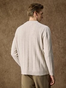 Manfinity Homme Men's Half-Stand Collar Zip-Up Long Sleeve Pullover Sweater, Casual Knit Autumn/Winter Clothing, Oatmeal Color Loose Fit Commuter Outfit, Simple Versatile Ribbed Stand Collar Pullover Sweater - Beige - View 6