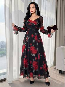 Feyla New Design V-Neck Criss-Cross Cinched Waist Elegant Printed Party Vacation Dress - Multicolor - View 3