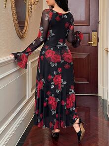 Feyla New Design V-Neck Criss-Cross Cinched Waist Elegant Printed Party Vacation Dress - Multicolor - View 7