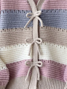 SHEIN Tween Girl Tween Girl Kids Loose Casual Minimalist Comfortable Round Neck Long Sleeve Bow Colorful Striped Autumn Winter Cardigan Back To School - Multicolor - View 5