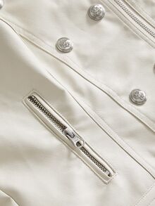 ROMWE Jaket Wanita Musim Gugur/Dingin Vintage Y2K Napoleon PU dengan Dekorasi Logam Keren, Kancing Ganda Depan Terbuka, Serbaguna - Aprikot - View 4