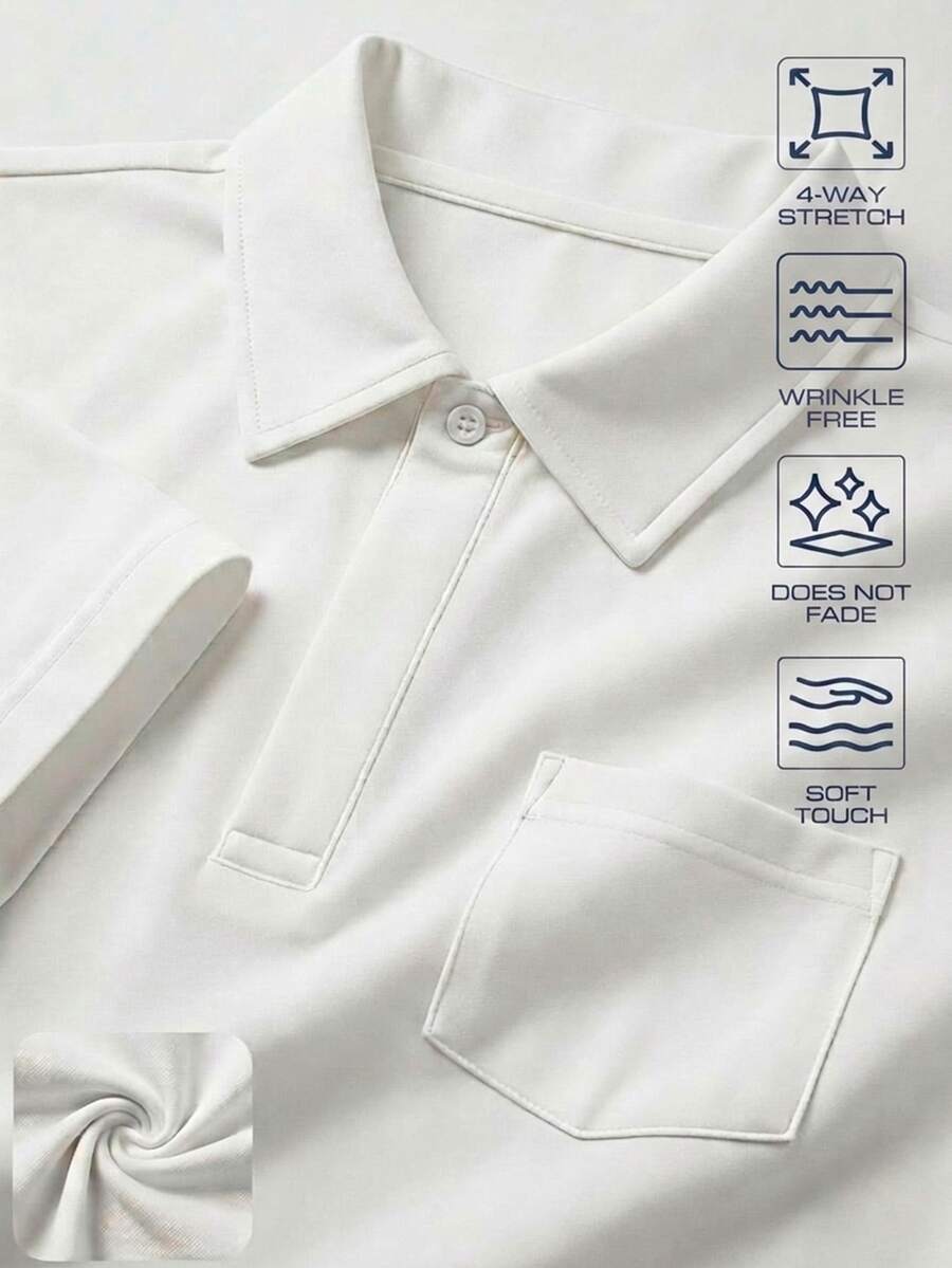TekDrob 4-Way Stretch & Anti-Wrinkle Utility Boxy Polo Shirt With Relaxed Fit And Soft Touch - White - View 1