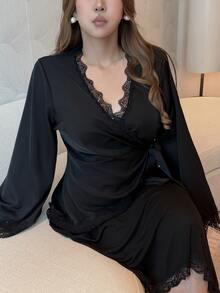 Vibekara Plus Size Women's Casual Minimalist Commute Woven Long Sleeve Shirt, Autumn Fall - Black - View 5