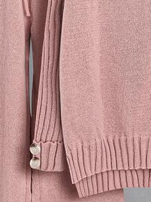 Calvaya 2pcs Women's Solid Stand Collar Sweater Top And Belted Knit Midi Skirt Set, Fall/Winter - Coral Pink - View 7