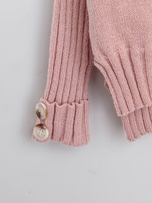 Calvaya 2pcs Women's Solid Stand Collar Sweater Top And Belted Knit Midi Skirt Set, Fall/Winter - Coral Pink - View 5