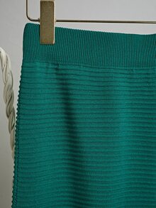 Franclia Summer Women 2 Pieces Casual Hollow Out Knitted Sweater Vest And Skirt Suits - Dark Green - View 6