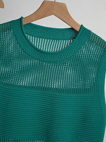 Franclia Summer Women 2 Pieces Casual Hollow Out Knitted Sweater Vest And Skirt Suits - Dark Green - View 4