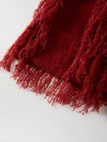 SHEIN LUNE New Autumn/Winter European And American Style Sexy Asymmetric Shoulder Tassel Fuzzy Knit Sweater Dress For Women - Burgundy - View 5