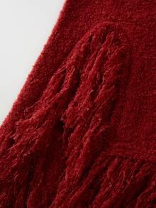 SHEIN LUNE New Autumn/Winter European And American Style Sexy Asymmetric Shoulder Tassel Fuzzy Knit Sweater Dress For Women - Burgundy - View 6
